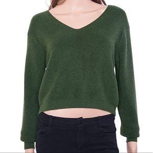 V Neck Knit Cropped Sweater